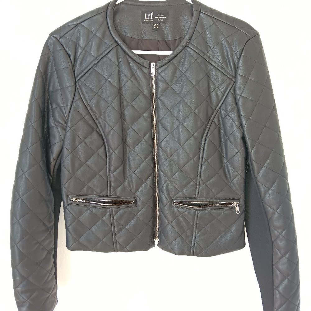 Zara TRF Collection Womens Small Quilted Faux Leather Jacket Black Size M